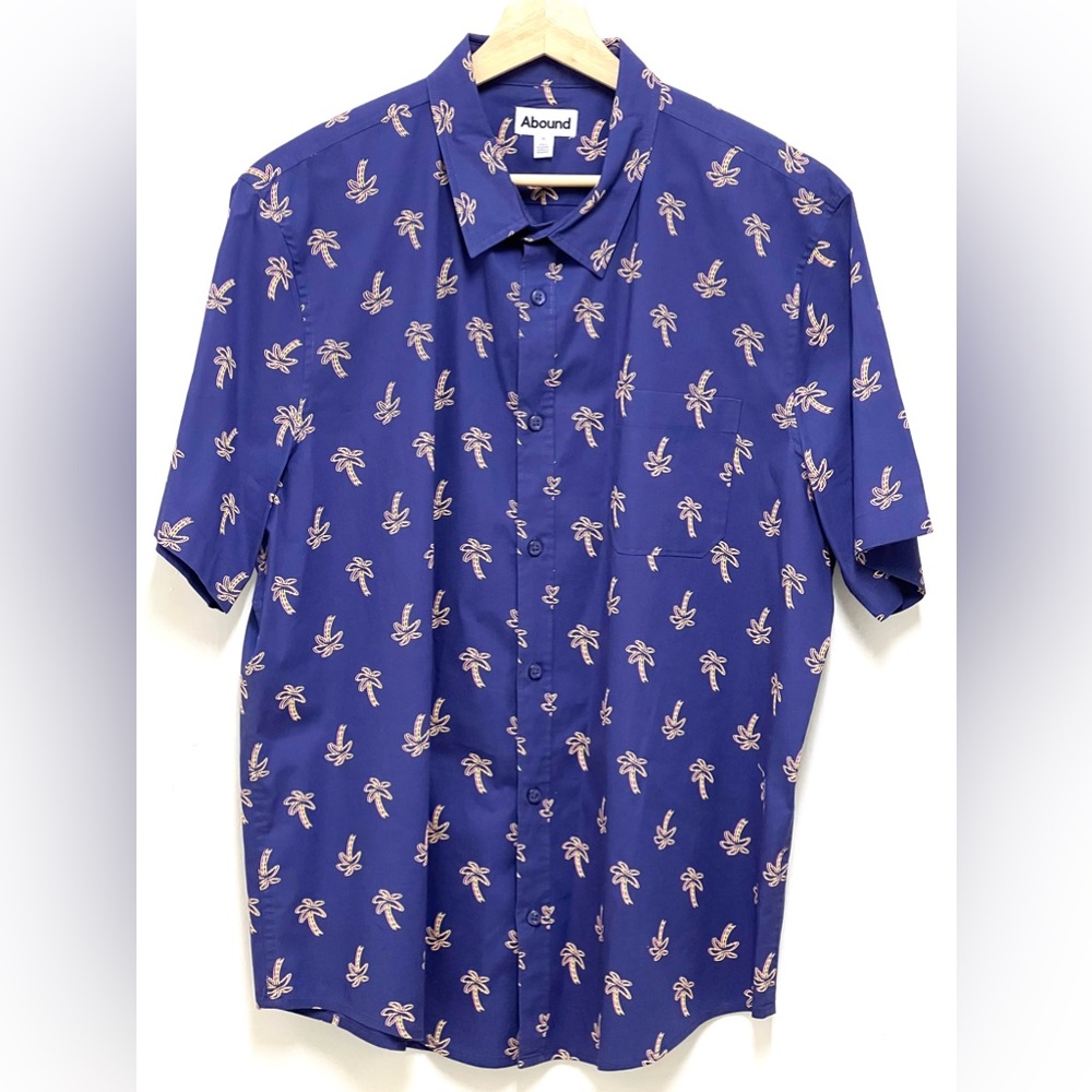 Abound Men's Purple Cotton Button Up Shirt Pink Yellow Palm Trees Print Size XL